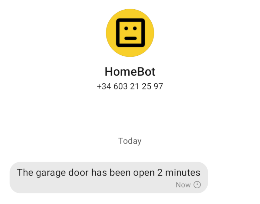 Signal message indicating garage door is open